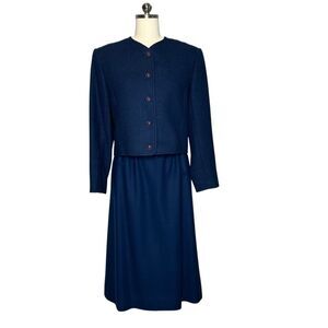 Pendleton Vintage 1970s Navy Blue Wool Tweed Midi Skirt Suit | Size 10